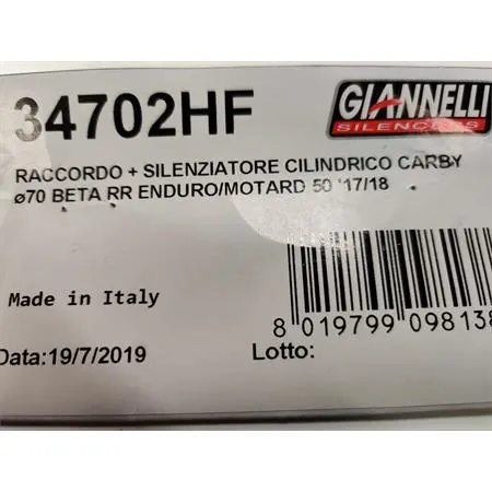 34702HF Silenziatore cilindrico Giannelli in carbonio completo di raccordo e bulloneria per ciclomotore Beta RR 50 modello enduro e motard prodotti dal 2017 in poi e con type C3