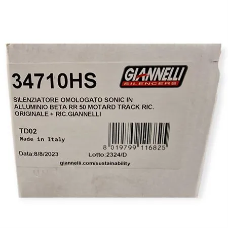 34710HS Silenziatore Giannelli Sonic 34710HS per BETA ENDURO/MOTARD RR 50cc prodotti dal 2021 fino al 2022 (type C5) con Ø innesto 22mm omologato in alluminio anodizzato argento