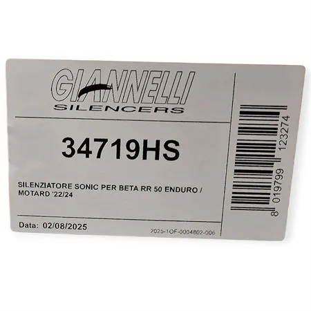 Silenziatore Giannelli Sonic 34719HS per BETA ENDURO/MOTARD RR 50cc  prodotti dal 2022 in poi (type C5) con Ø innesto 24mm omologato in alluminio anodizzato nero