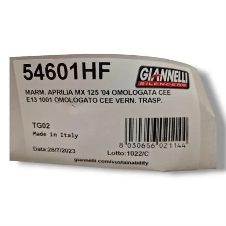 54601HF Marmitta espansione Giannelli per Aprilia MX 125 cc 2 tempi prodotti dal 2004 al 2008 (11 KW) e type TZ
