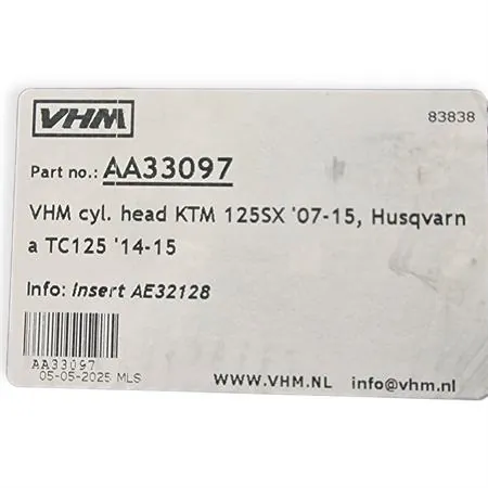 AA33097 Testa VHM senza inserto specifica per KTM EXC 125 2007-2016 e SX 125 2007-2015, HUSQVARNA TC 125 2014-2015 e TE 125 2015-2016, HUSABERG TE 125 2012-2014