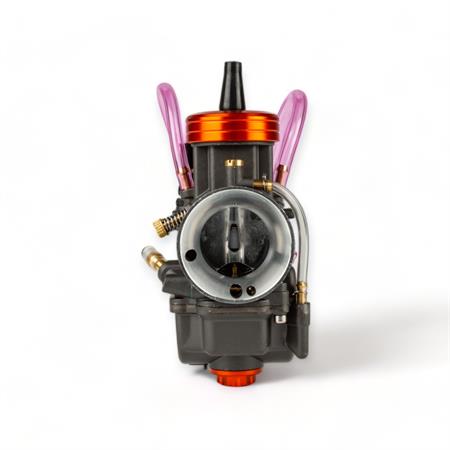 Carburatore PWK Motoforce Racing 24 mm di colore antracite e particolari anodizzati arancio con powerjet incluso per applicazioni varie 2 tempi, ricambio MF1620210