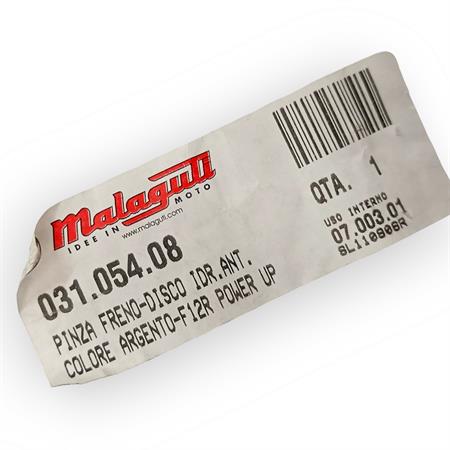 Pinza freno anteriore Malaguti di colore argento con interasse fori fissaggio da 44 mm per scooter F10, F12, F15, Ciak 50 e 100 cc, ricambio 03105408