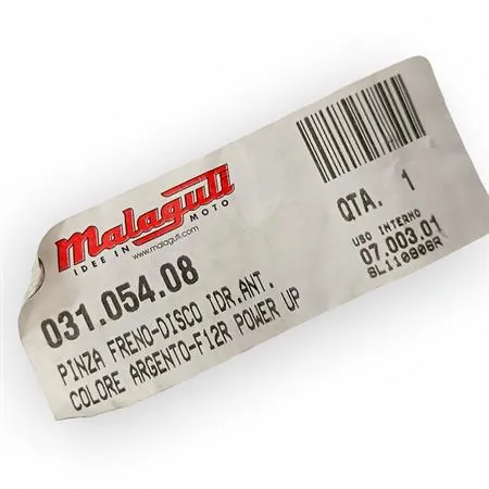 Pinza freno anteriore Malaguti di colore argento con interasse fori fissaggio da 44 mm per scooter F10, F12, F15, Ciak 50 e 100 cc, ricambio 03105408