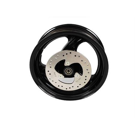 Cerchio ruota anteriore Grimeca in alluminio nero a 3 razze completo di disco con diametro 190 mm, perno e distanziale per scooter Malaguti F12 Phantom, ricambio 10903603
