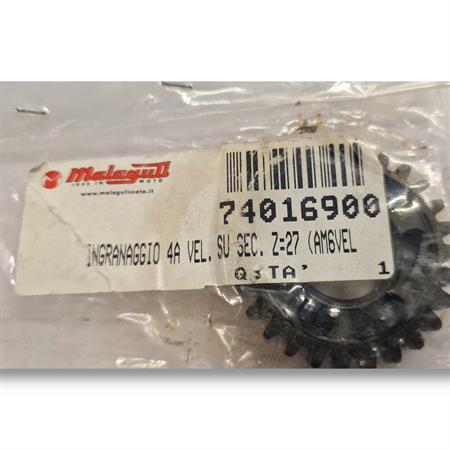 Ingranaggio 4° velocità sul secondario (z=27) originale Malaguti montato nei motori Minarelli serie AM6, ricambio 74016900