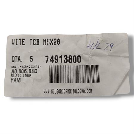 Vite testa cilindrica bombata M5x20 (Malaguti), ricambio 74913800