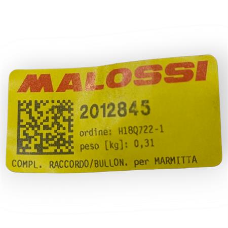 Complessivo raccordo collettore scarico e bulloneria varia per marmitta Malossi 3211206 e 3212799 scooter Minarelli orizzontale a liquido, ricambio 2012845