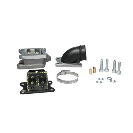Complessivo collettore lamellare Malossi al carter per carburatori phbh 30 montati sulla Vespa Piaggio PX200E, ricambio 2014913