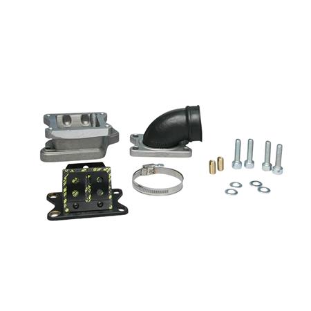 Complessivo collettore lamellare girevole 360° con attacco al carter per carburatori PHBH 28 e 30 e VHST 24, 26,28 montati sui motori Piaggio, ricambio 2015896