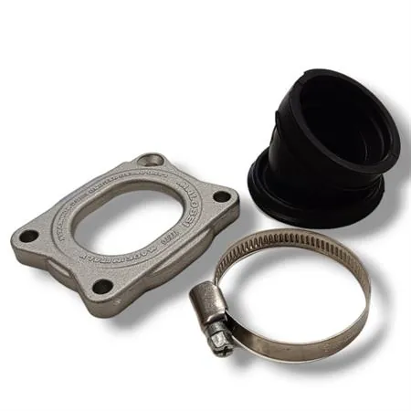 Collettore Malossi X360 Bonneville completo di basetta in alluminio per carburatori diametro 32 e 34 con montaggio su carter Malossi C-One e RC-One Piaggio e Minarelli, ricambio 2017669