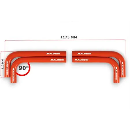 2219220E Coppia tubi Malossi in silicone rosso per radiatore con lunghezza 1175 mm e diametro interno tubo da 16,0 mm e diametro esterno da 24,0 mm per applicazioni varie