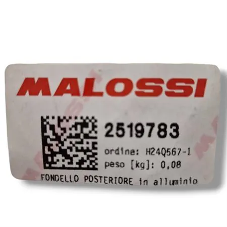 Fondello posteriore in alluminio per silenziatore diametro 60 mm Malossi lato uscita beccuccio scarico completo di O-Ring viton verde e viti di fissaggio M5x25 mm, ricambio 2519783