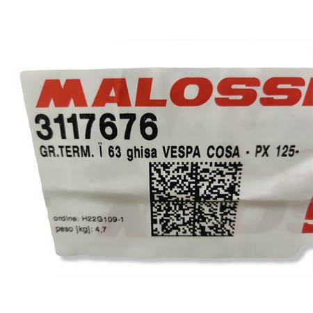 Gruppo termico Malossi in ghisa con diametro 63 mm e pistone a 2 fasce elastiche cromate per montaggio sulle Piaggio Vespa Px 125 e 150 cc 2 tempi e Vespa Cosa 125 e 150 cc, ricambio 3117676