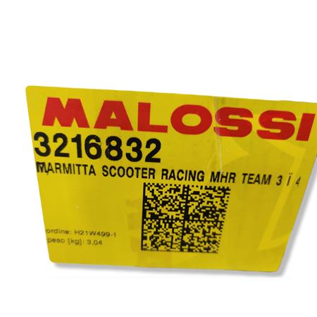 Marmitta racing Malossi MHR Team 3 specifica per gruppi termici Malossi 47,6 mm con collettore flangiato 4 bulloni Minarelli orizzontale liquido, ricambio 3216832