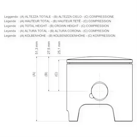 3416448.D0 Pistone Malossi diametro 52 mm con spinotto da 13 mm e  mono fascia rettangolare e selezione D per gruppi termici Malossi testa rossa scooter
