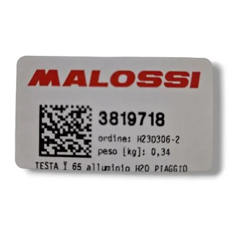 Testa in alluminio Malossi per gruppo termico diametro 65 mm raffreddati a liquido per scooter Piaggio e Gilera 125 e 180 cc 2 tempi Runner, Hexagon, ricambio 3819718