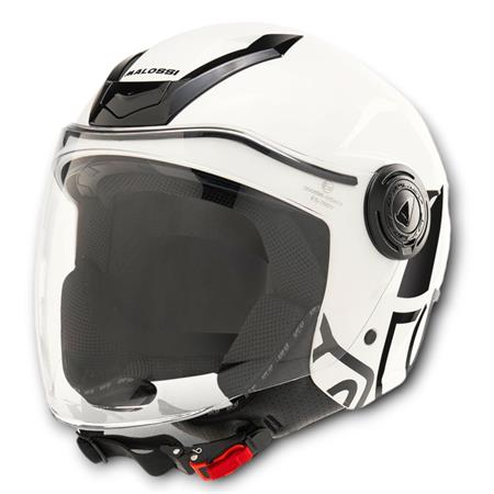 Casco jet Malossi di colore bianco e grafiche nere con taglia S, ricambio 3915640W3