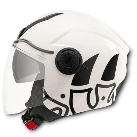 Casco jet Malossi di colore bianco e grafiche nere con taglia S, ricambio 3915640W3