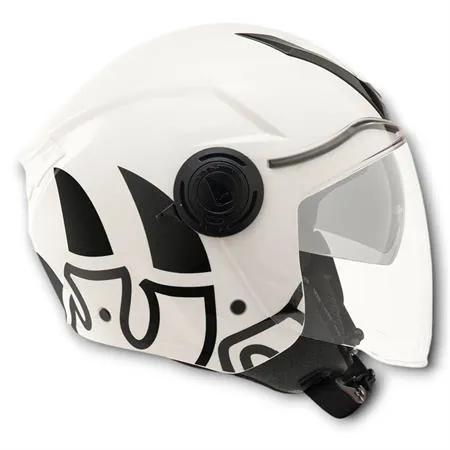 Casco jet Malossi di colore bianco e grafiche nere con taglia XL, ricambio 3915640W6