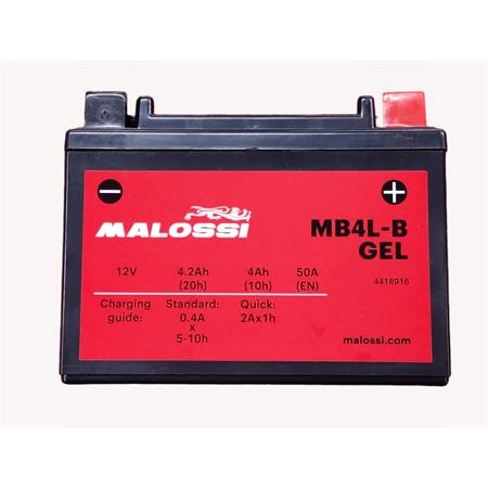 Batteria Malossi modello MB4L-B sigillata in gel senza manutenzione e già attivata e pronta all'uso, ricambio 4418916