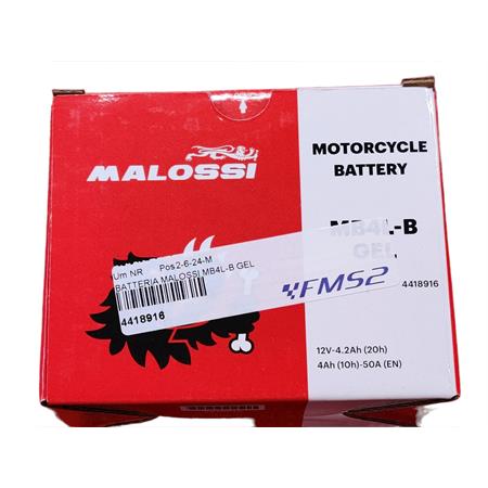 Batteria Malossi modello MB4L-B sigillata in gel senza manutenzione e già attivata e pronta all'uso, ricambio 4418916