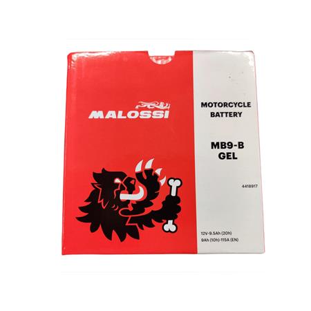 Batteria Malossi modello MB9-B sigillata in gel senza manutenzione e già attivata e pronta all'uso, ricambio 4418917