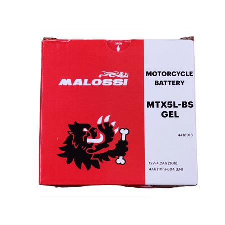 Batteria Malossi modello MTX5L-BS sigillata in gel senza manutenzione e già attivata e pronta all'uso, ricambio 4418918