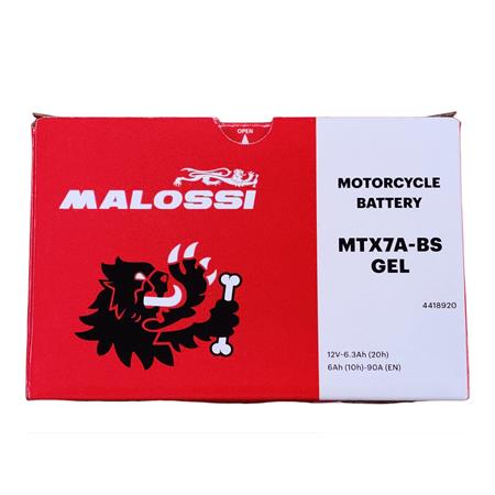 Batteria Malossi modello MTX7A-BS sigillata in gel senza manutenzione e già attivata e pronta all'uso, ricambio 4418920