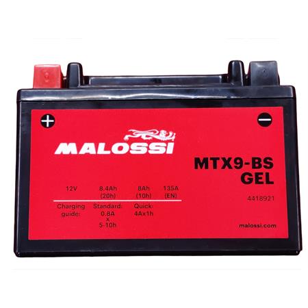 Batteria Malossi modello MTX9-BS sigillata in gel senza manutenzione e già attivata e pronta all'uso, ricambio 4418921