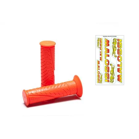 Coppia manopole Malossi MHR in gomma di colore arancio fluorescente chiuse nella parte terminale, ricambio 6918702O0