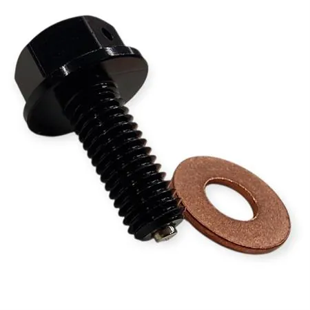 AV3440N Tappo scarico olio magnetico M8 passo 1,25 lunghezza 20 mm in ergal anodizzato nero con foro legatura di sicurezza - HONDA / SUZUKI