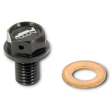 Tappo scarico olio magnetico M10 passo 1,5 lunghezza 15 mm in ergal anodizzato nero con foro legatura di sicurezza - KAWASAKI, ricambio AV3443N