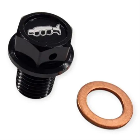 Tappo scarico olio magnetico M12 passo 1,5 lunghezza 15 mm in ergal anodizzato nero con foro legatura di sicurezza - HONDA / FANTIC / YAMAHA