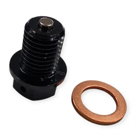 AV3445N Tappo scarico olio magnetico M12 passo 1,5 lunghezza 15 mm in ergal anodizzato nero con foro legatura di sicurezza - HONDA / FANTIC / YAMAHA