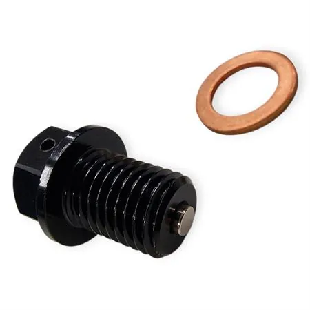 AV3445N Tappo scarico olio magnetico M12 passo 1,5 lunghezza 15 mm in ergal anodizzato nero con foro legatura di sicurezza - HONDA / FANTIC / YAMAHA