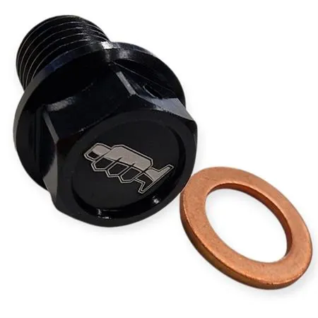 AV3445N Tappo scarico olio magnetico M12 passo 1,5 lunghezza 15 mm in ergal anodizzato nero con foro legatura di sicurezza - HONDA / FANTIC / YAMAHA