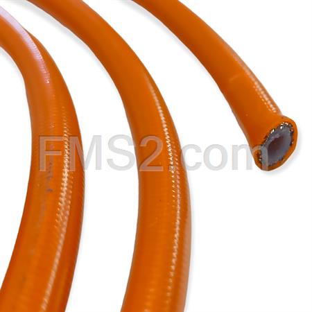 Tubo freno aeronautico Allegri in treccia metallica con rivestimento in pvc di colore arancione per impianti freno venduto al decimetro (Motorquality), ricambio 06403485