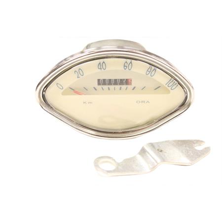 Contachilometri tipo originale con fondo scala a 100 km/h colore bianco panna Piaggio Vespa 150 vba1t, vbb1t, vbb2t, vgla1t, vglb1t (Olympia), ricambio 1089377