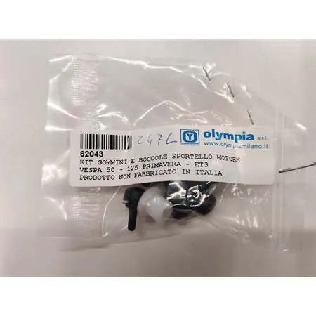 62043 Kit serie gommini battuta e boccole cerniera sportello laterale copri motore Olympia per Piaggio Vespa 50, 125 primavera e 125 Et3 tutte le versioni