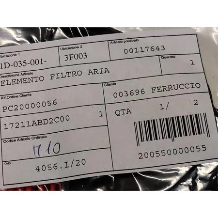 Elemento filtro aria, ricambio 00117643