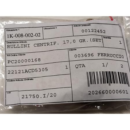 Rullini centrif. 17,0 gr.(set), ricambio 00122452