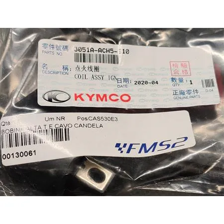 Bobina alta tensione completa di cavo e pipetta candela schermato originale per scooter Kymco 50 cc 4 tempi Agility R12 ECS e Agility 50 4t FAT euro 4, ricambio 00130061
