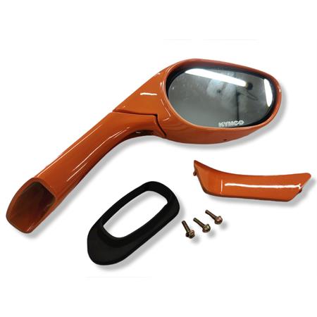 Specchietto retrovisore destro di colore arancio metallizzato per maxi scooter Kymco Xciting 250 e 500 cc con attacco allo scudo anteriore 1° serie, ricambio 00152111E