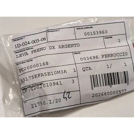 00153960 Leva freno destra in alluminio di colore argento lucidato originale per scooter e maxi scooter e quad Kymco 50, 125, 150, 200, 300 e 450 cc