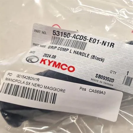 Manopola sinistra originale Kymco in gomma di colore nero maggiore specifica per maxi scooter Kymco Downtown 350 cc I TCS euro 4 e 5 prodotti dal 2019 in poi, ricambio 00154280N1R