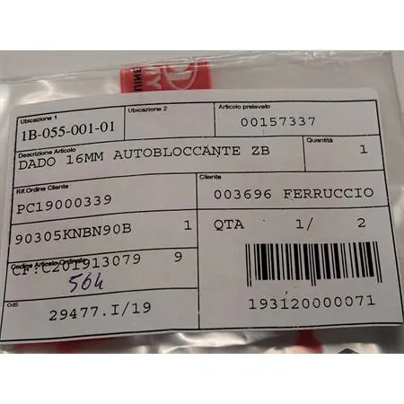 Dado autobloccante zincato argento per asse ruota posteriore con passo da 16 mm per scooter e maxi scooter Kymco 2 e 4 tempi, ricambio 00157337