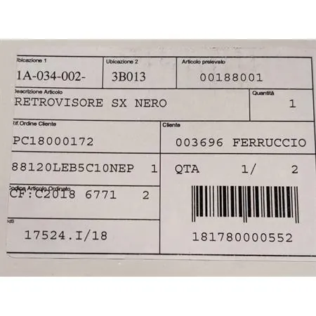 Specchietto retrovisore sinistro nero, ricambio 00188001