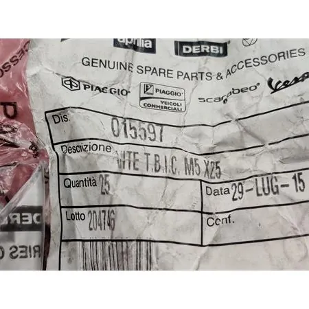 015597 Vite testa cilindrica cacciavite a taglio M5 x 25 (Piaggio Gilera)