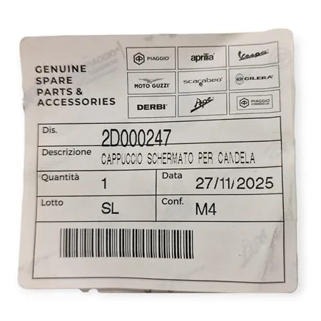 2D000247 Cappuccio schermato candela originale Piaggio per Moto Guzzi Nevada/V7 750cc (2012-2016)
